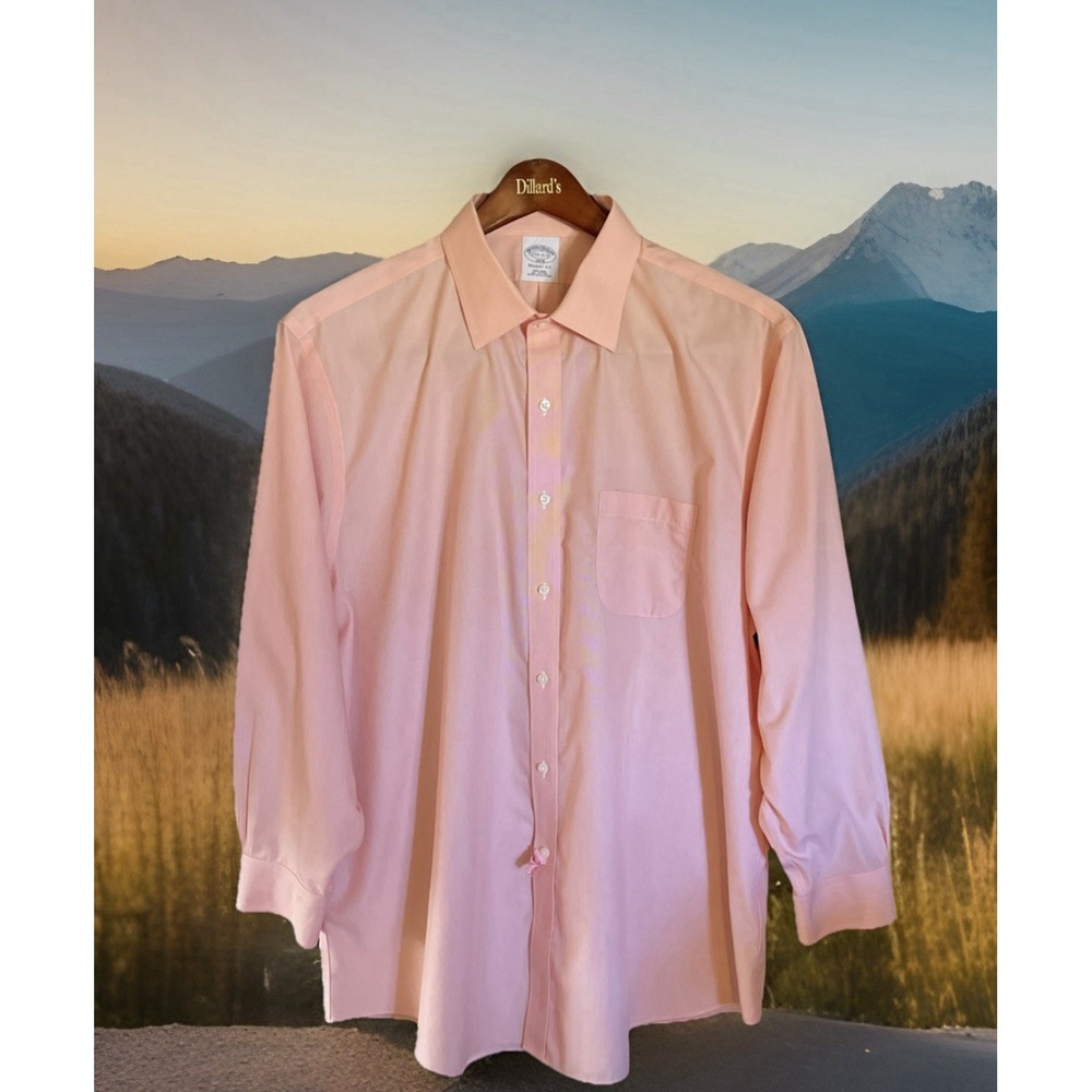 Brooks Brothers Shirt Men 17.5 2/3 Peach‎ Regent Fit Button Down Long Sleeves